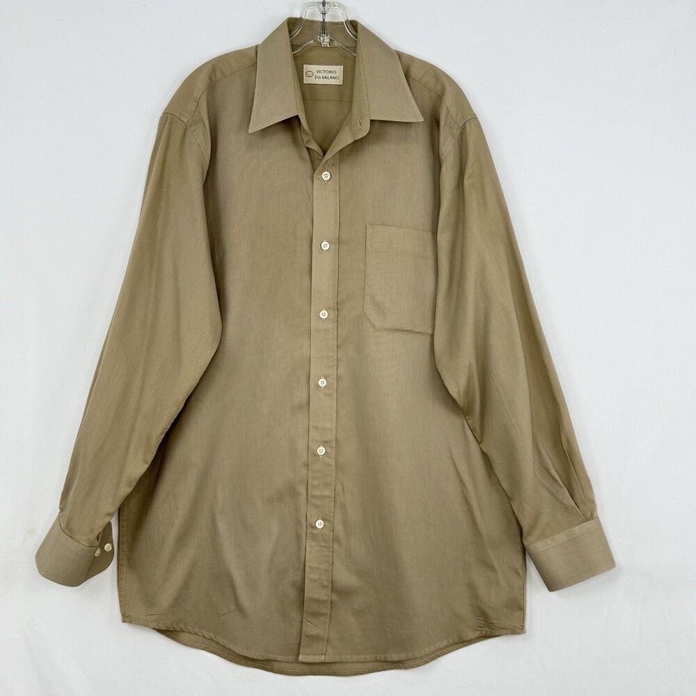 Victorio De Milano Men's Green Dress Shirt Sz 15½ 34/35 Long Sleeve Button-Up